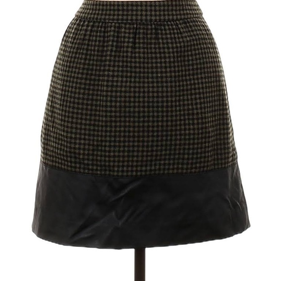 J crew green houndstooth wool and leather skirt - Picture 5 of 5